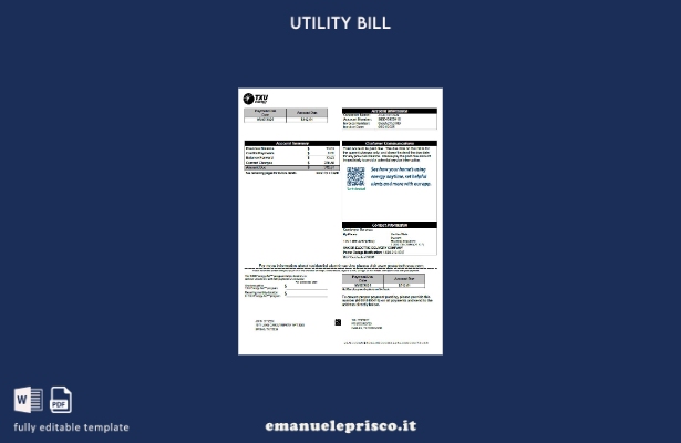 modello di versione word della bolletta energetica USA TXU in stile verificato 4